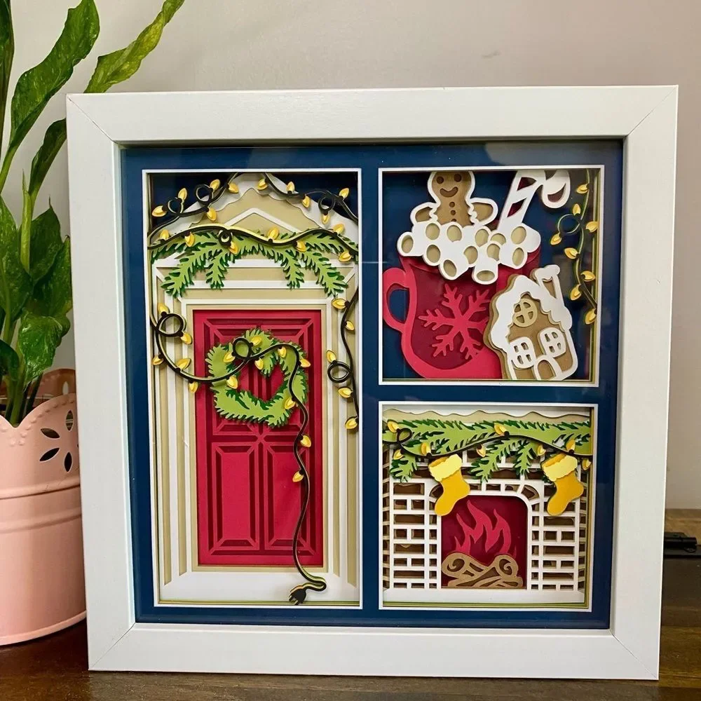 3D Christmas Door & Fireplace Shadowbox